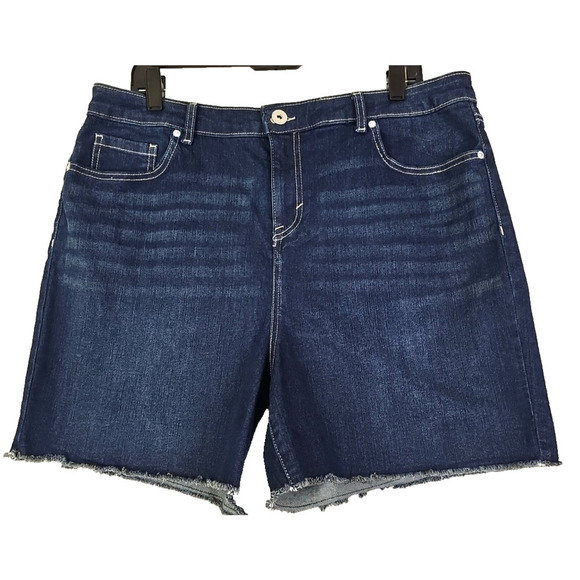 Style & Co ~Woman Size 14~ Blue Denim Fray Hem High Rise Shorts Stretch NWT. - Picture 9 of 14